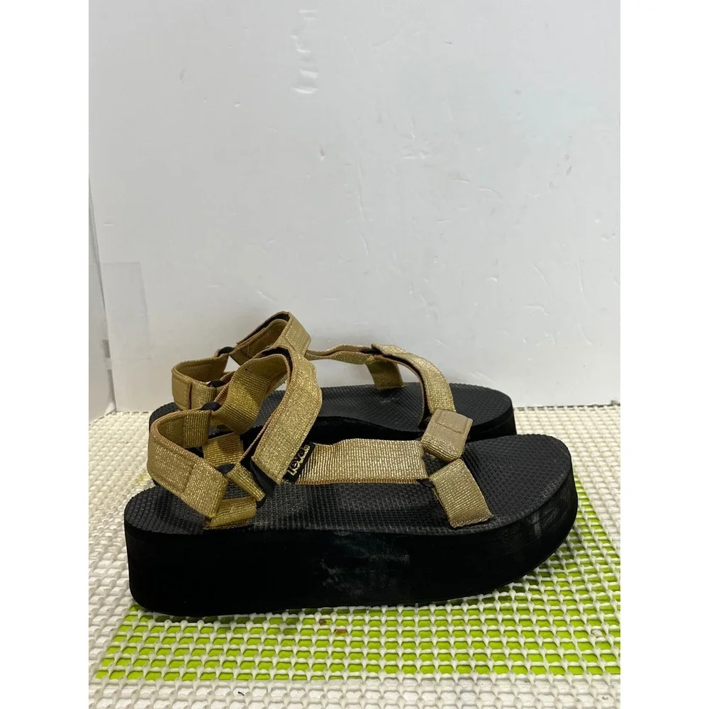 Teva Midform Universal Sandals Women's 9 Metallic Gold Champagne Platform GOOD